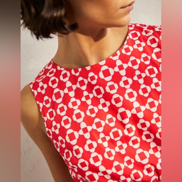 Boden Smocked Waist Mini Dress, Bright Coral, Mosaic Square, size: 10, Tall - Picture 2 of 6